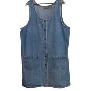 Vintage Jean Dress Womens 2X Blue Denim Sleeveless Shift Cottagecore Prairie
